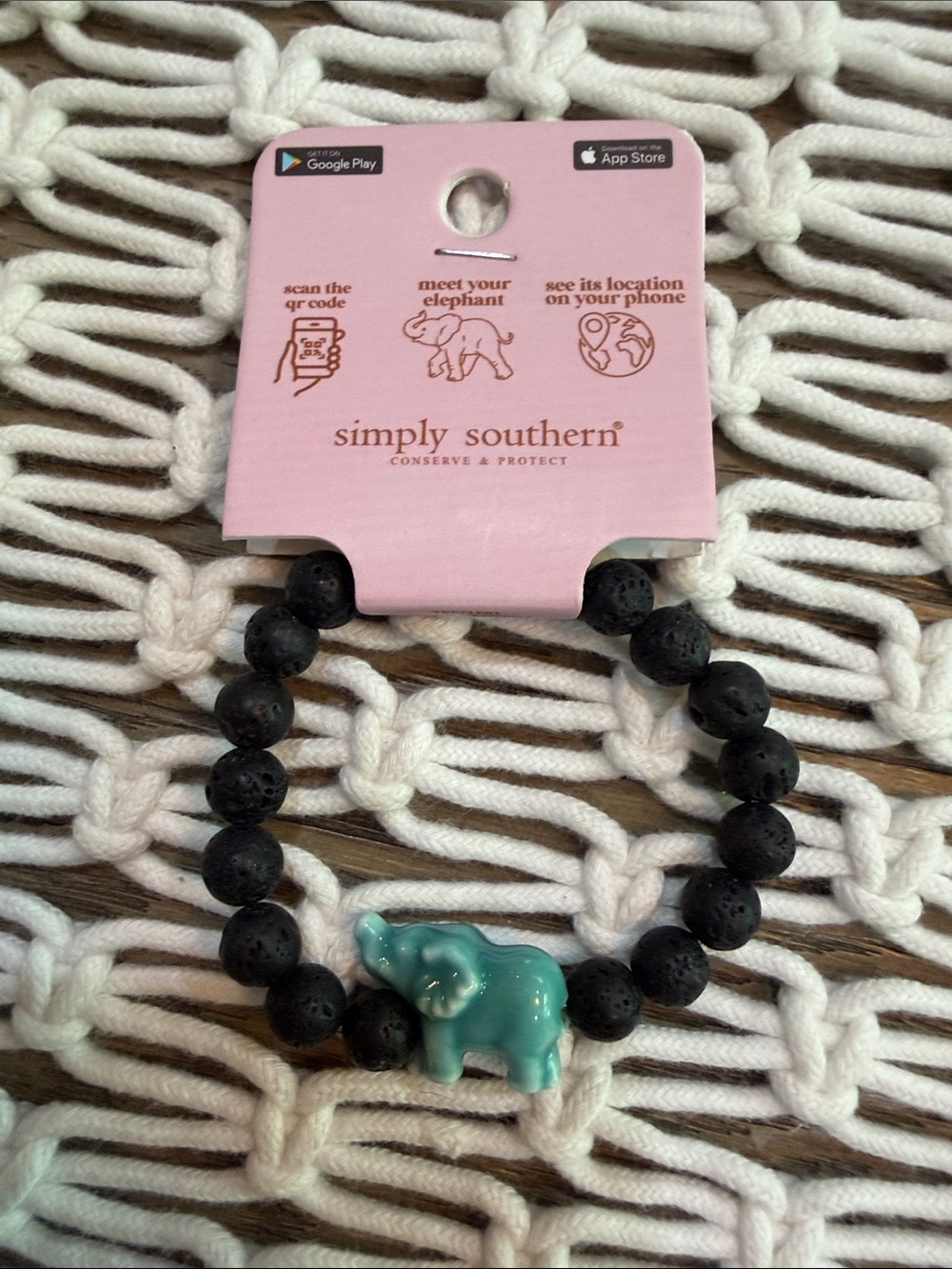 NWT- Simply Southern Black Lava Bead Bracelet with Faux Turquoise Elephant Charm